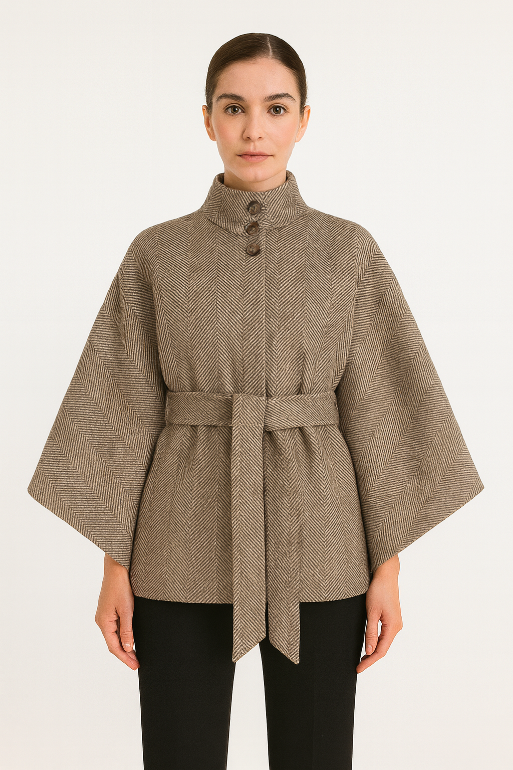 Kemer Detaylı Kaşe Panço