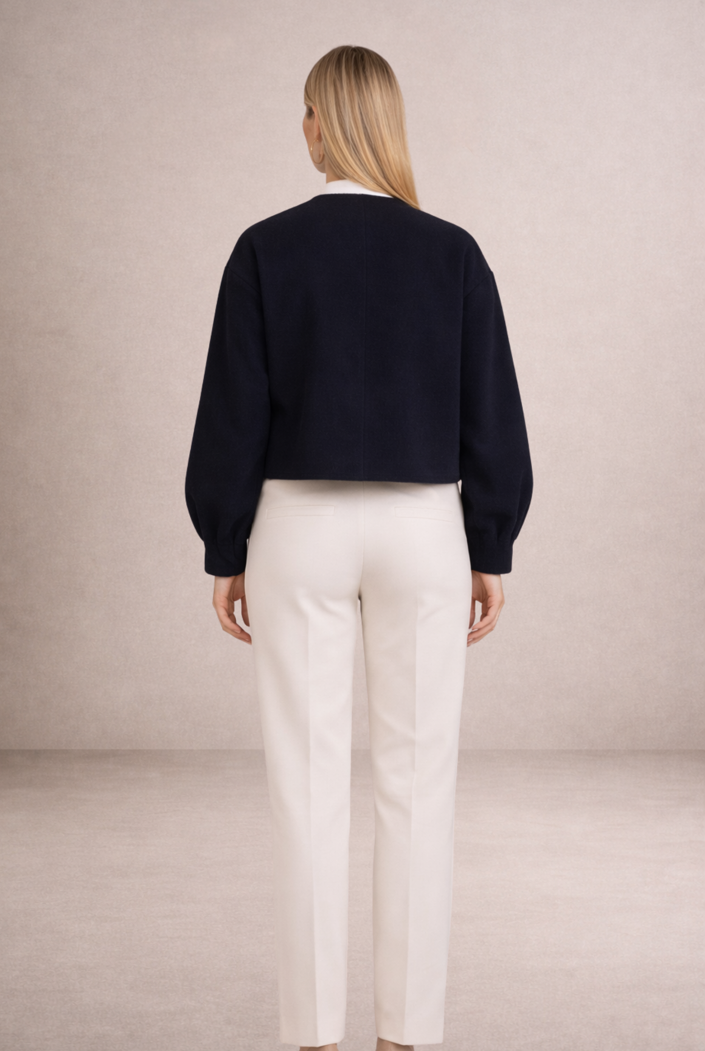 Lacivert Asimetrik Düğmeli Kadın Kaban