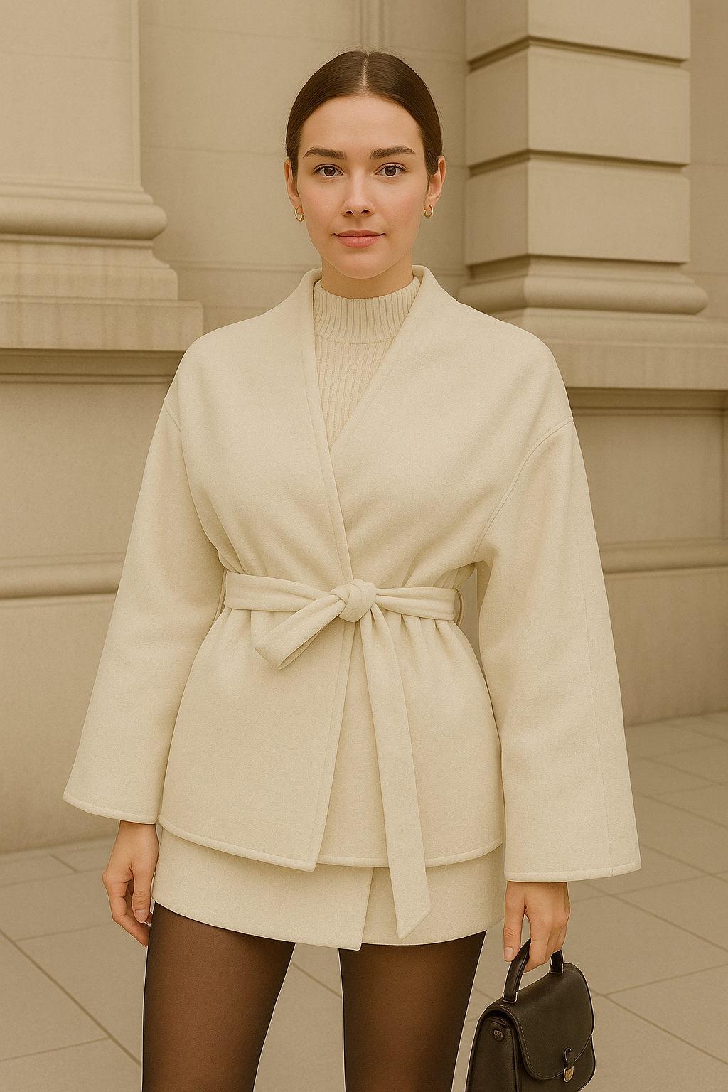 Kuşaklı Kaşe Hırka Minimal Kimono Model