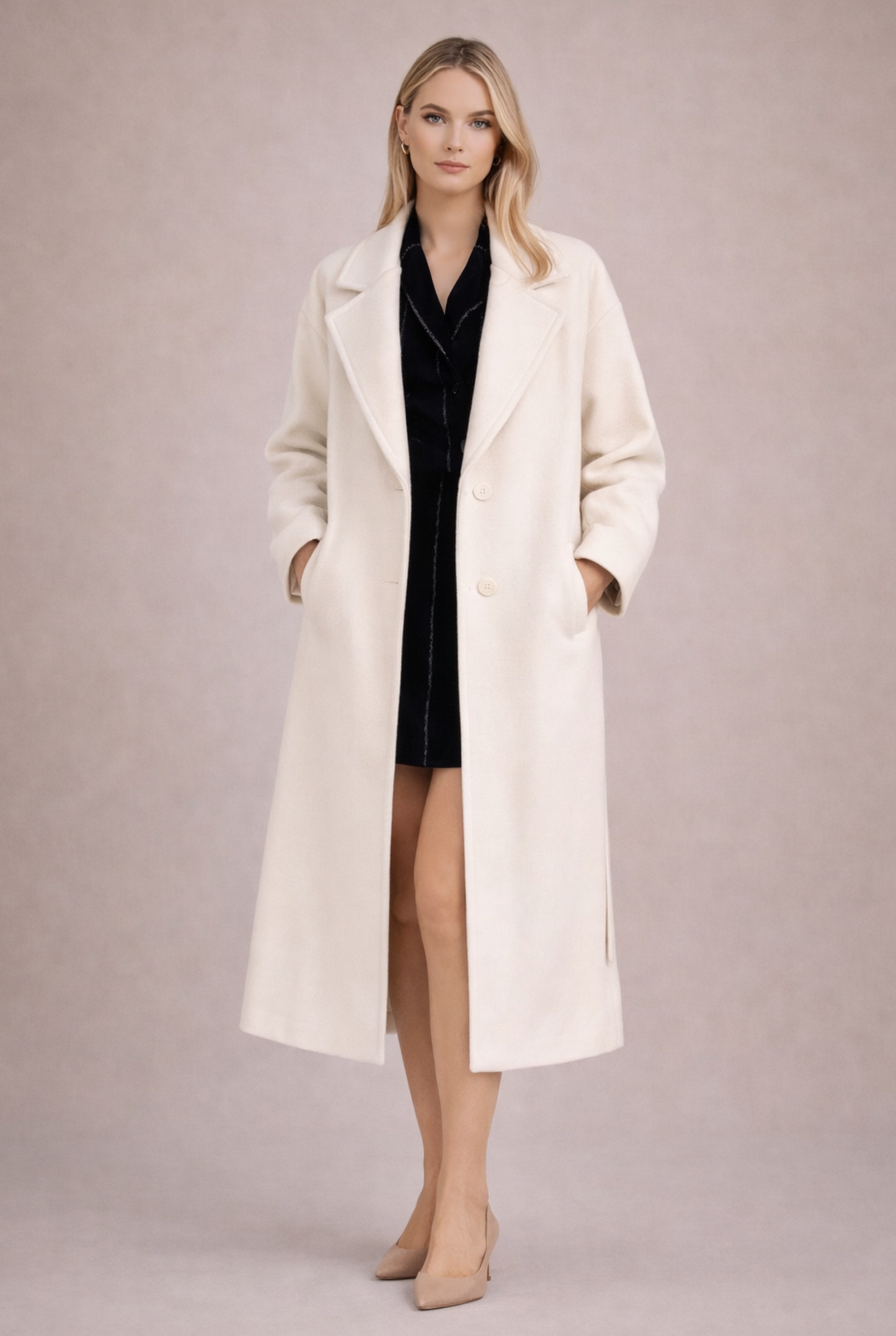 Beyaz Premium Kaşe Kaban