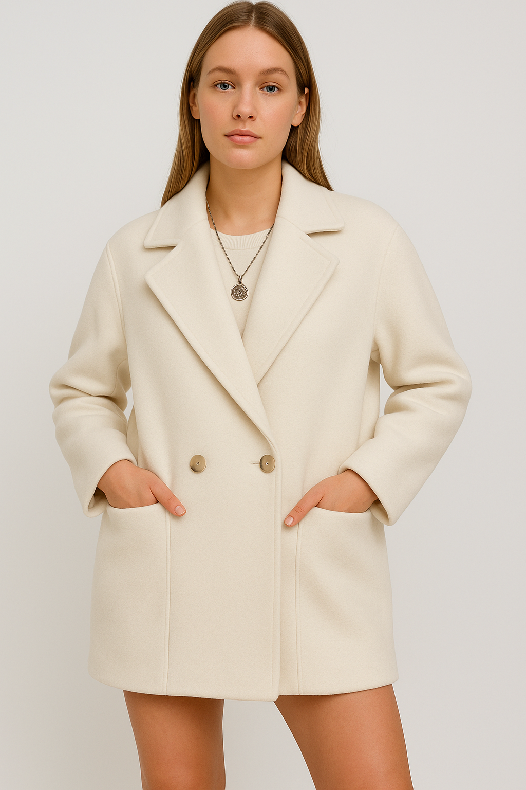 Kadın Kruvaze Yaka Kaşe Cepli Astarsız Ceket