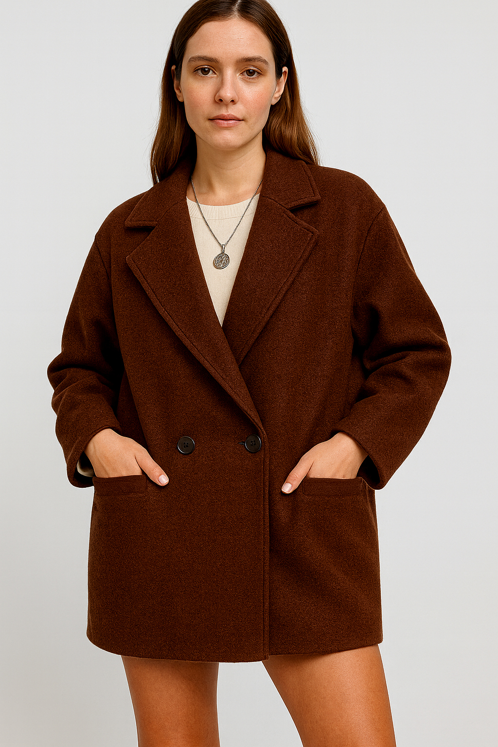 Kadın Kruvaze Yaka Kaşe Cepli Astarsız Ceket