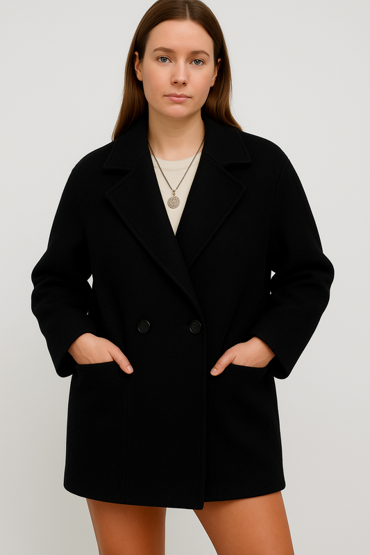 Kadın Kruvaze Yaka Kaşe Cepli Astarsız Ceket